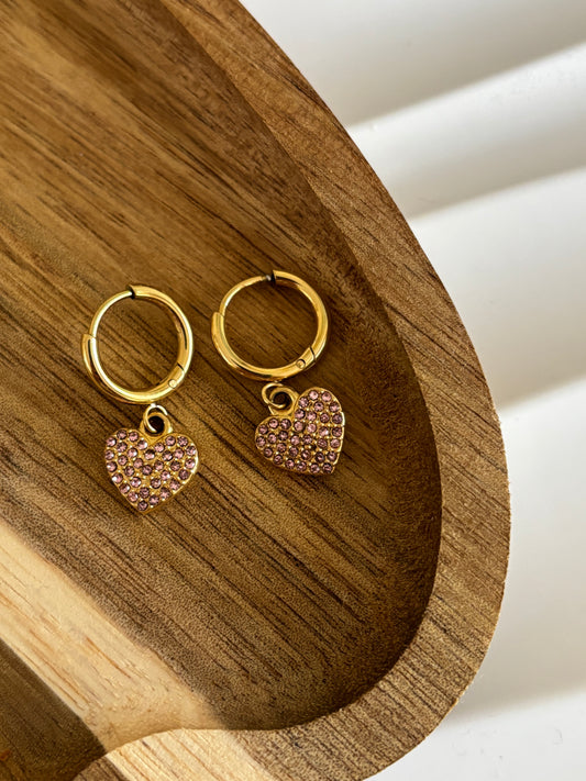 Pendientes corazón rosa