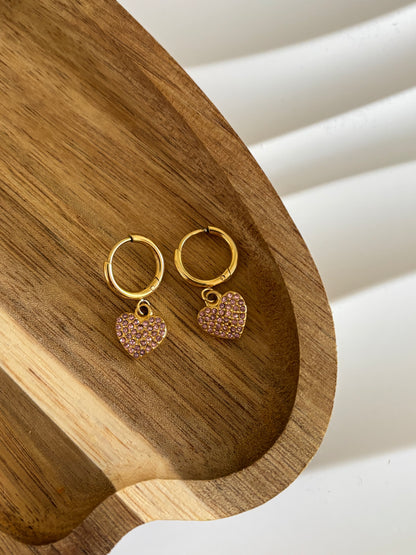 Pendientes corazón rosa